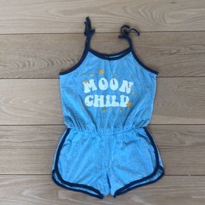 Kids blue short cotton jumpsuit. Size 10Y